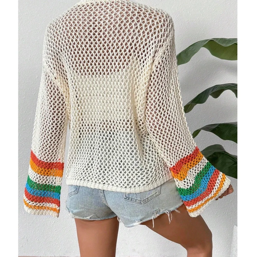 Boho Grannycore crochet open Front Loose Fit Bell Sleeve cArdigan